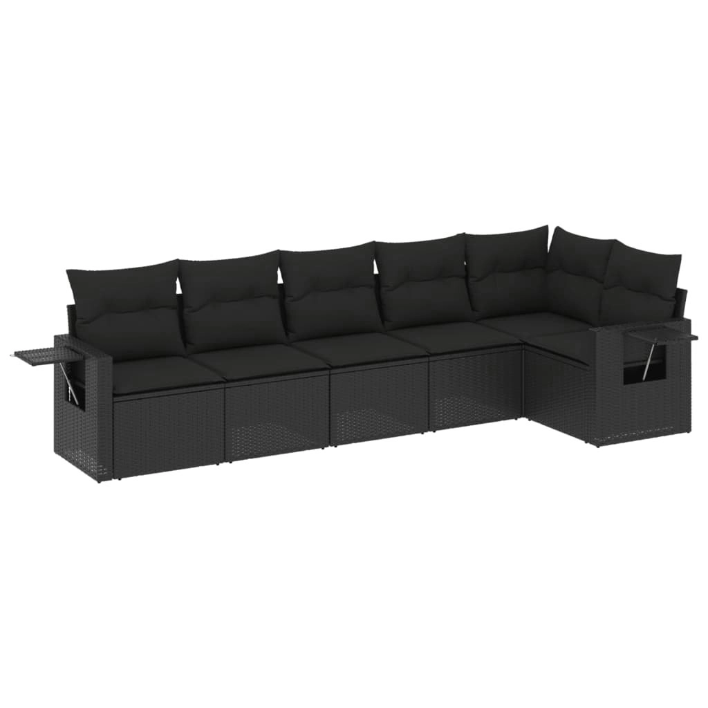 6 Piece Garden Sofa Set with Cushions Black Poly Rattan 3252522