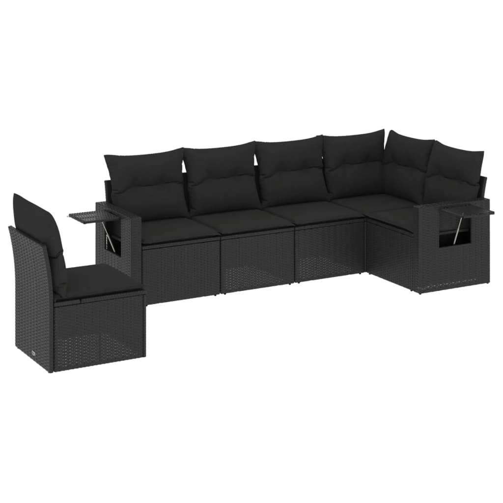 6 Piece Garden Sofa Set with Cushions Black Poly Rattan 3252562