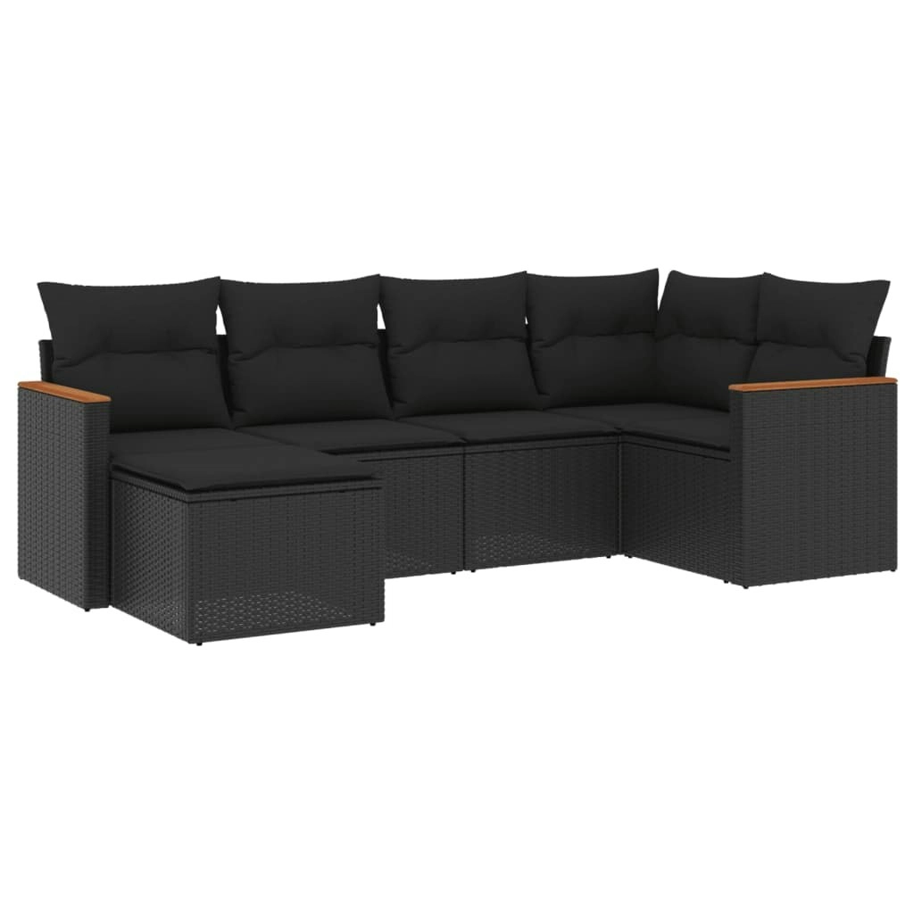 6 Piece Garden Sofa Set with Cushions Black Poly Rattan 3258576