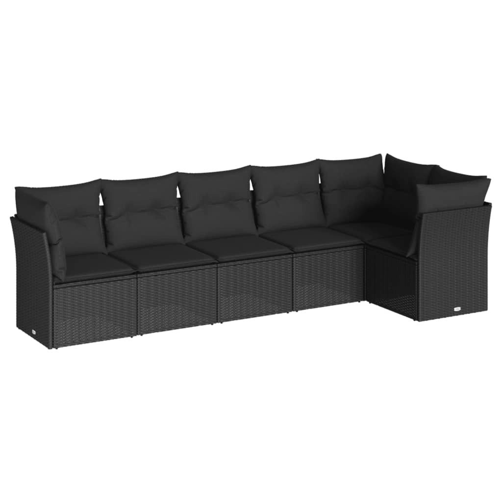 6 Piece Garden Sofa Set with Cushions Black Poly Rattan 3249494