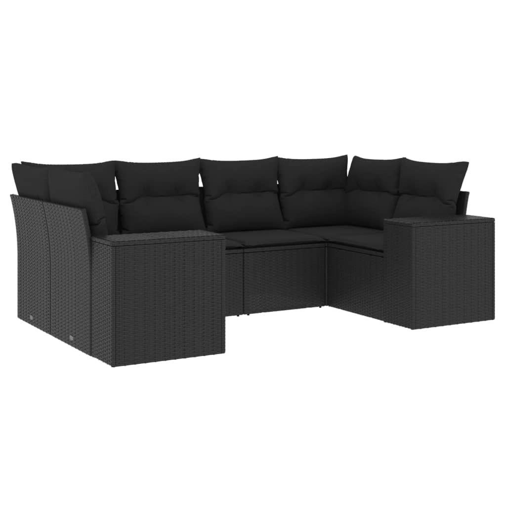 6 Piece Garden Sofa Set with Cushions Black Poly Rattan 3222974