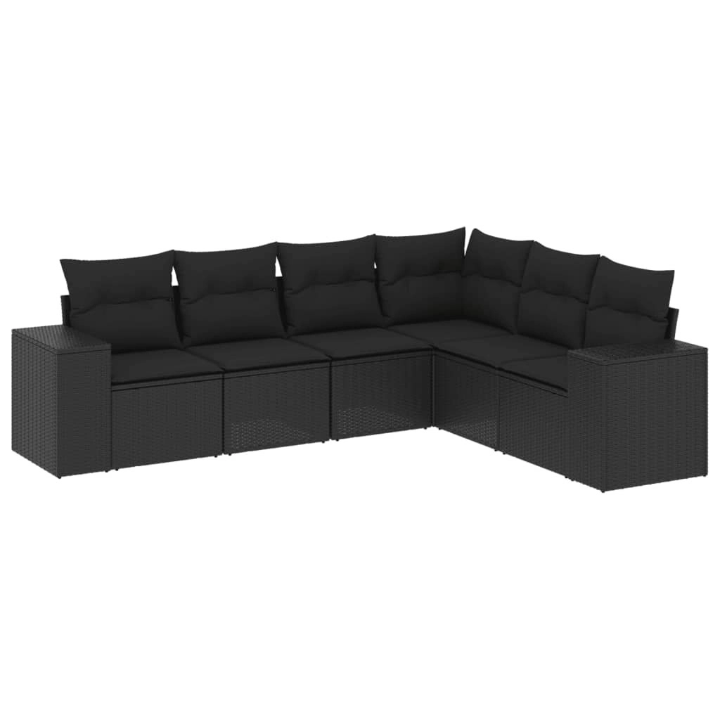 6 Piece Garden Sofa Set with Cushions Black Poly Rattan 3222604