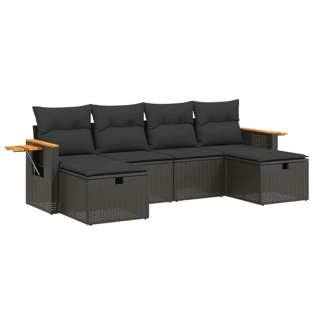 6 Piece Garden Sofa Set with Cushions Black Poly Rattan 3265556