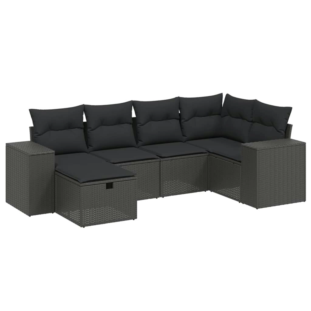 6 Piece Garden Sofa Set with Cushions Black Poly Rattan 3264411