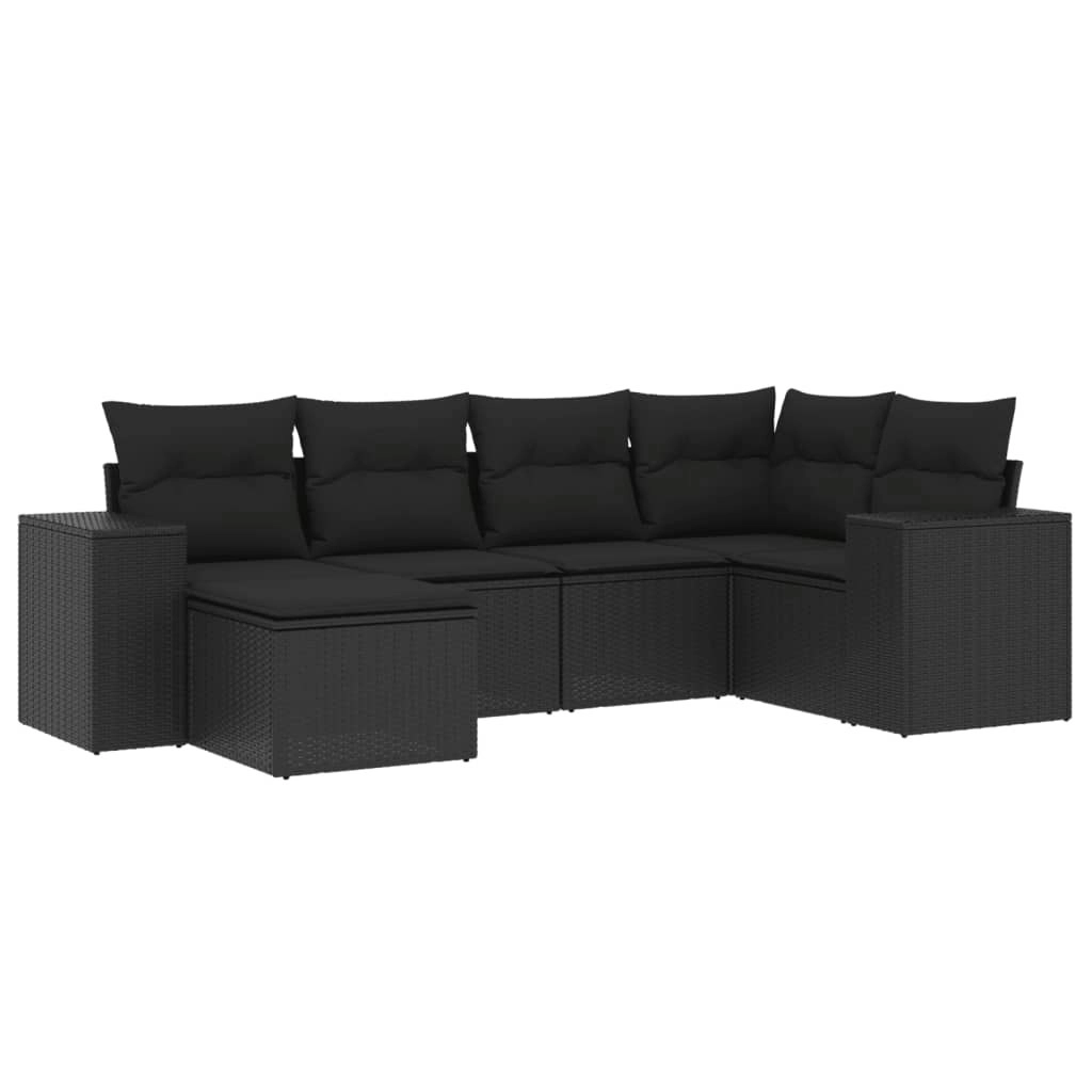 6 Piece Garden Sofa Set with Cushions Black Poly Rattan 3255192