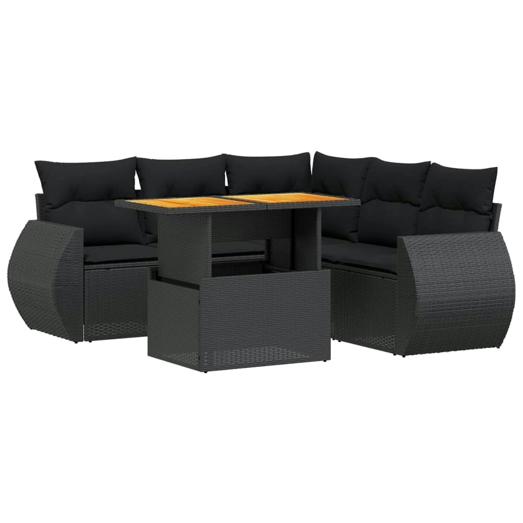 6 Piece Garden Sofa Set with Cushions Black Poly Rattan 3272189