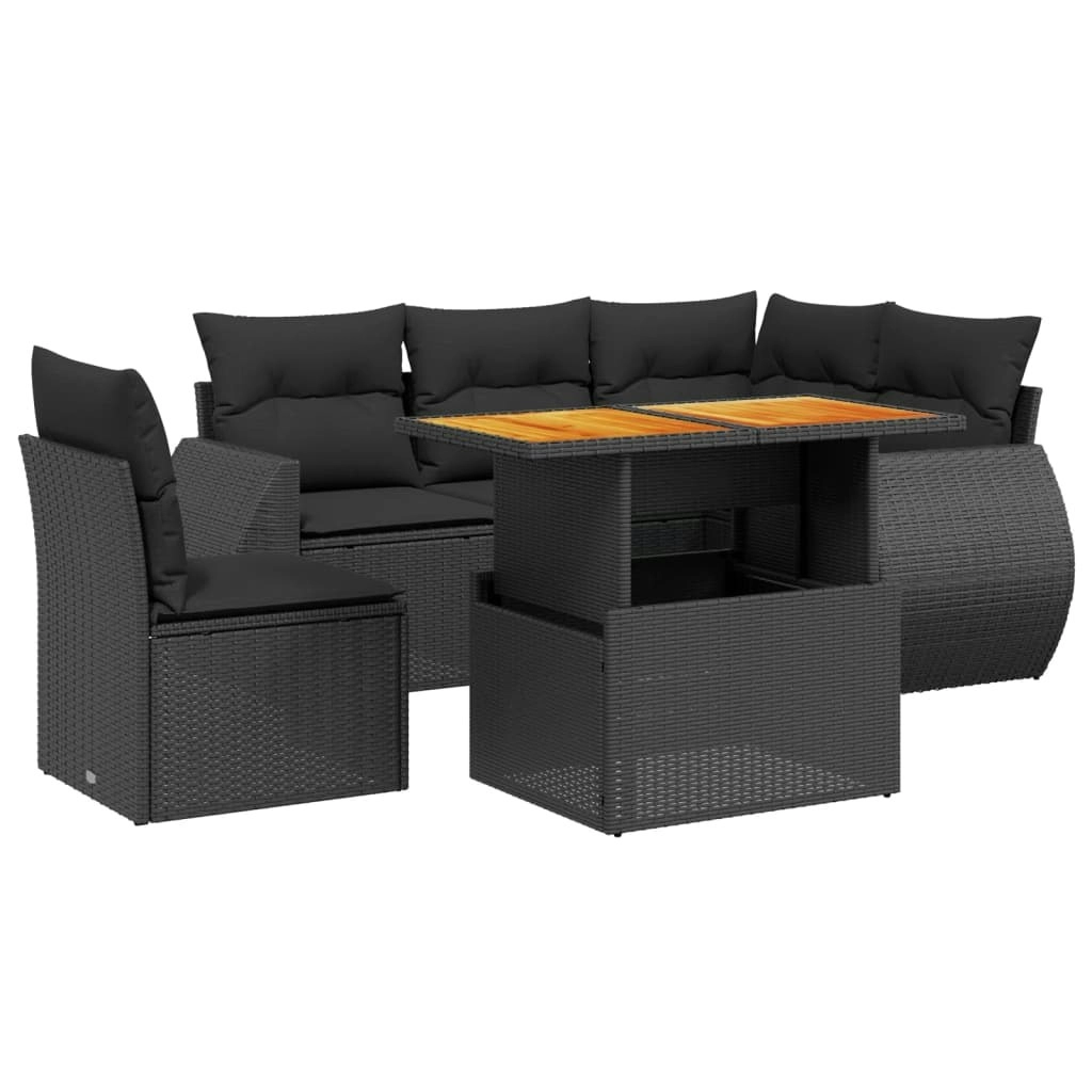 6 Piece Garden Sofa Set with Cushions Black Poly Rattan 3272196