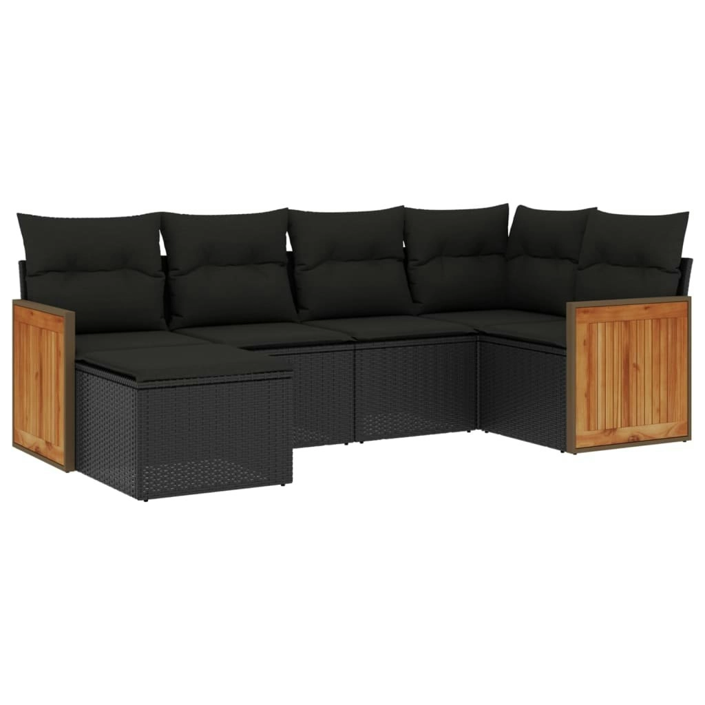 6 Piece Garden Sofa Set with Cushions Black Poly Rattan 3260256