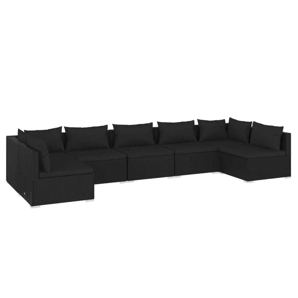 7 Piece Garden Lounge Set with Cushions Poly Rattan Black 3101888