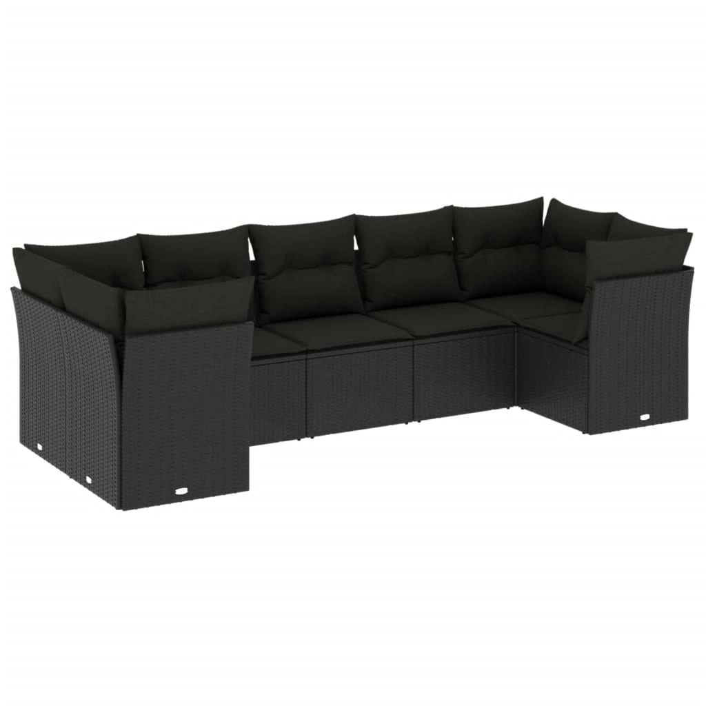 7 Piece Garden Sofa Set with Cushions Black Poly Rattan 3249954