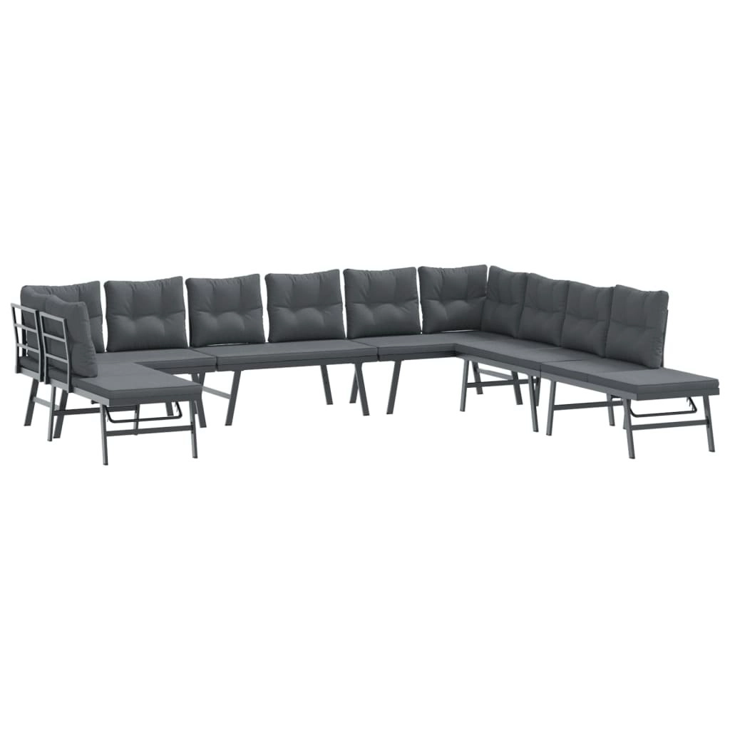 7 Piece Garden Bench Set with Cushions Black Powder-coated Steel 3283728