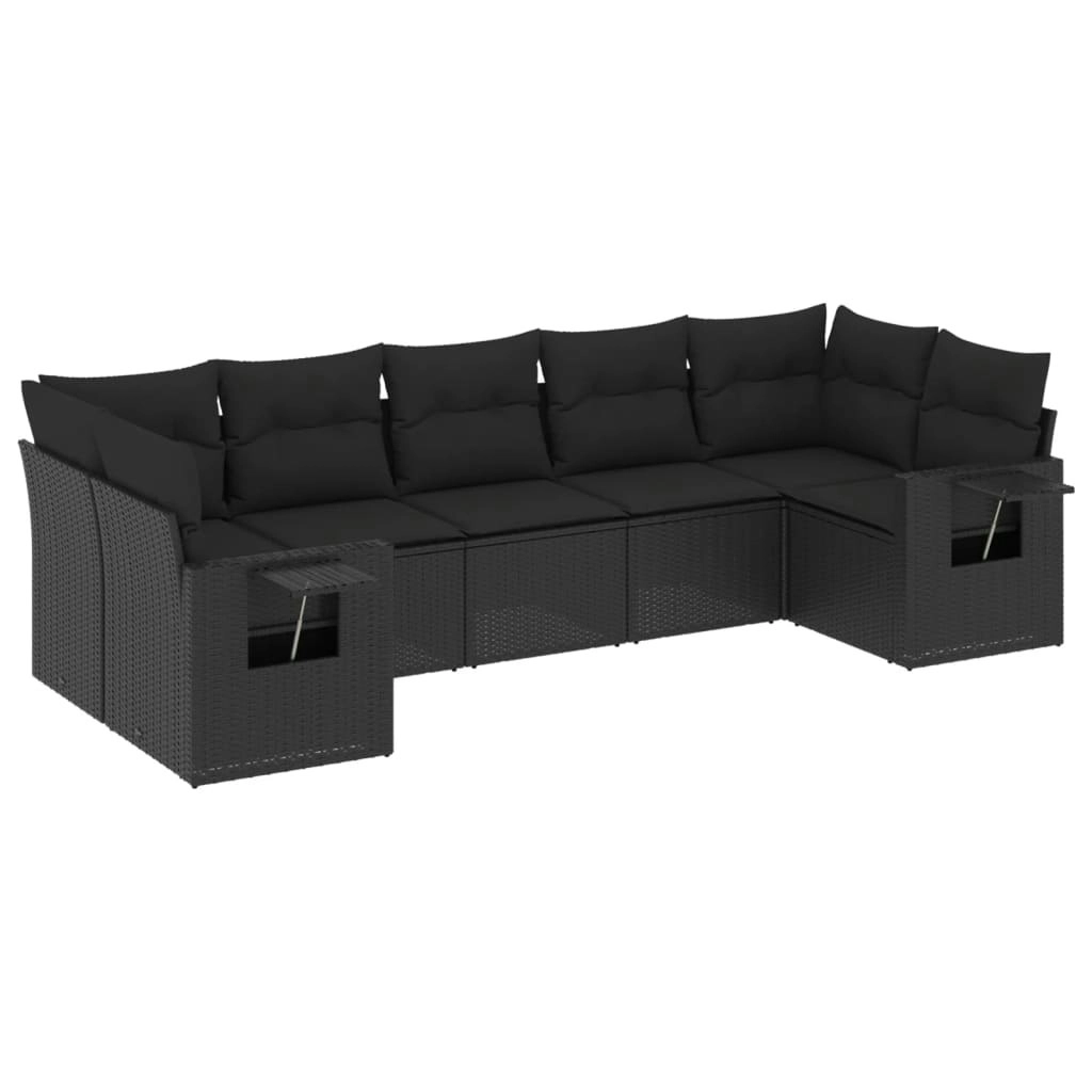 7 Piece Garden Sofa Set with Cushions Black Poly Rattan 3220584