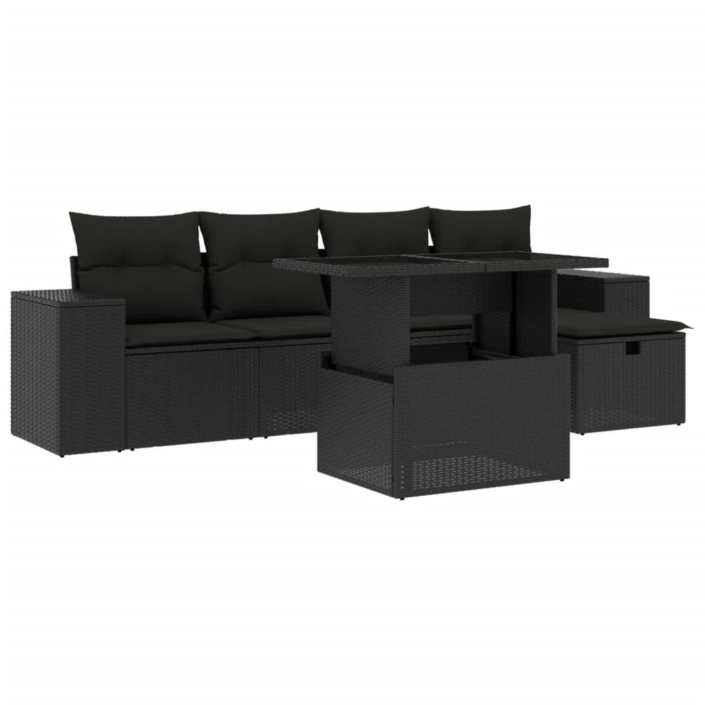 6 Piece Garden Sofa Set with Cushions Black Poly Rattan 3275285