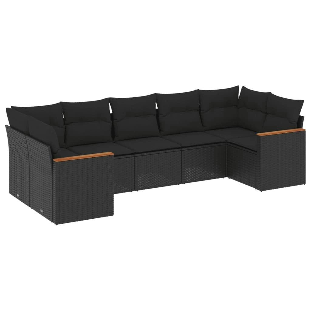 7 Piece Garden Sofa Set with Cushions Black Poly Rattan 3258667