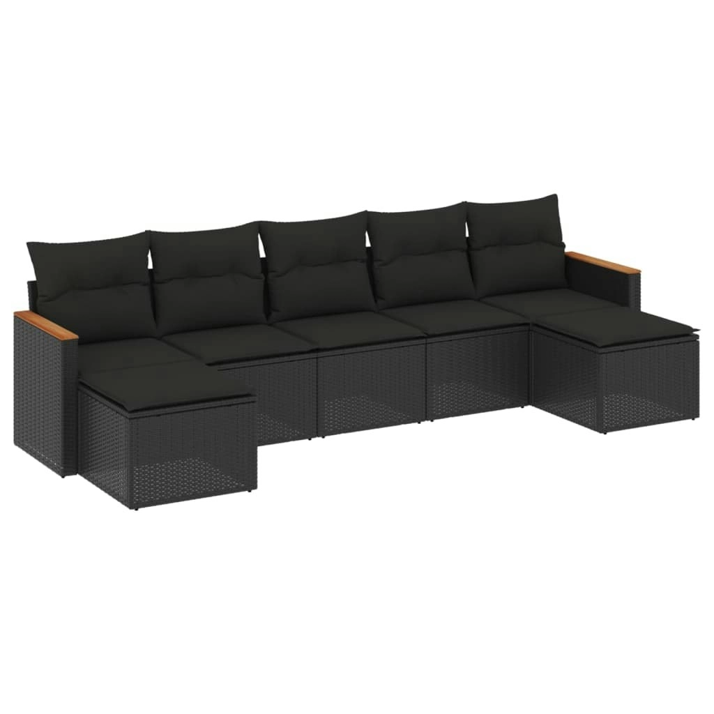 7 Piece Garden Sofa Set with Cushions Black Poly Rattan 3258632