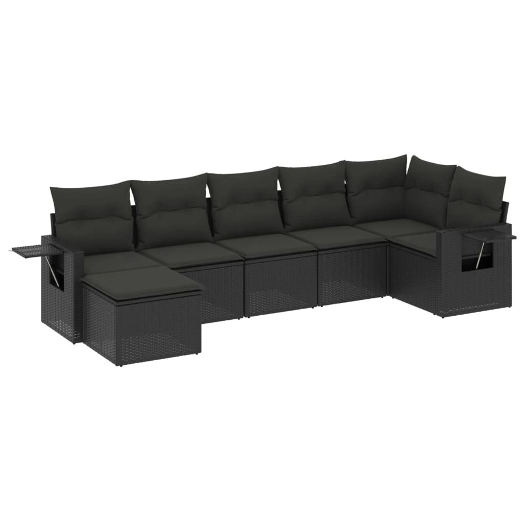 7 Piece Garden Sofa Set with Cushions Black Poly Rattan 3252812