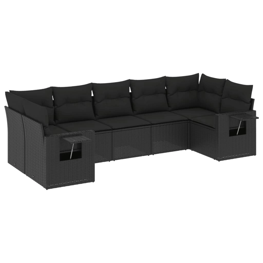 7 Piece Garden Sofa Set with Cushions Black Poly Rattan 3252922