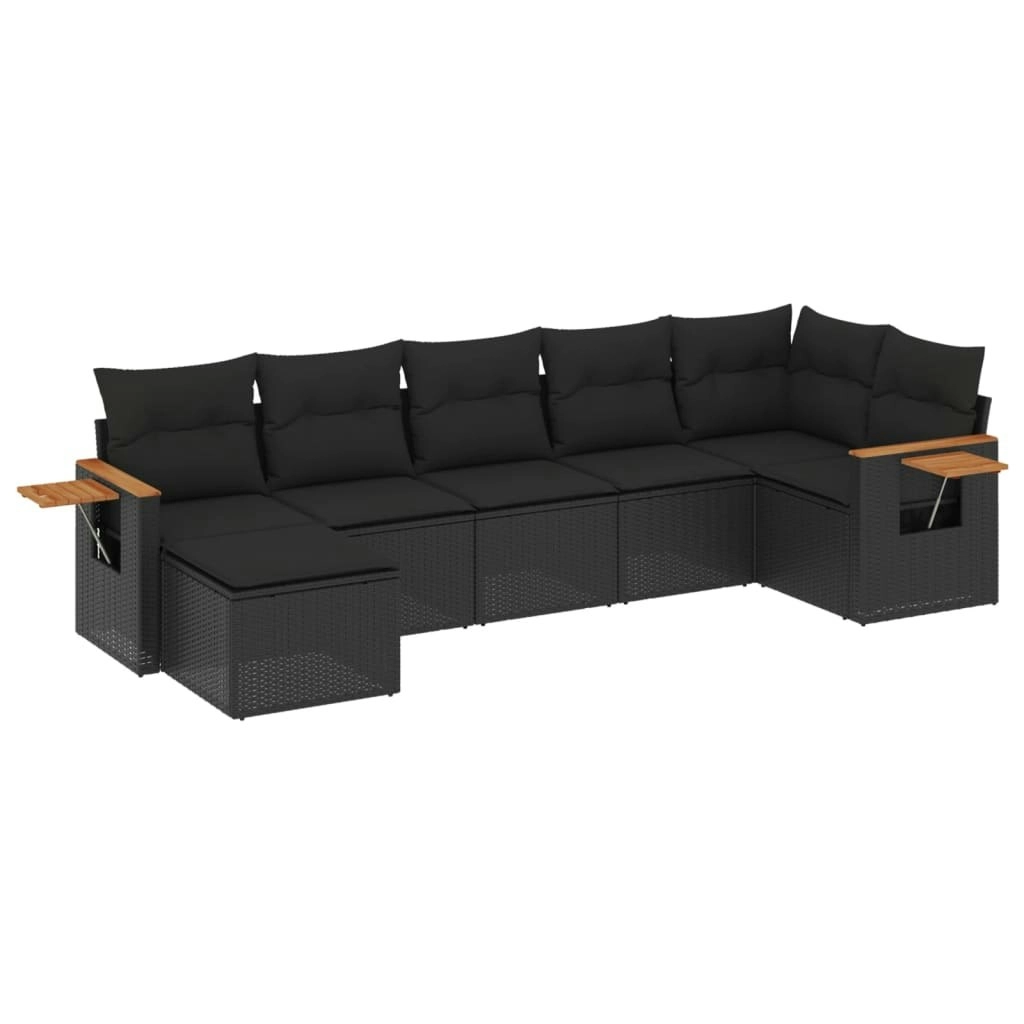 7 Piece Garden Sofa Set with Cushions Black Poly Rattan 3259430