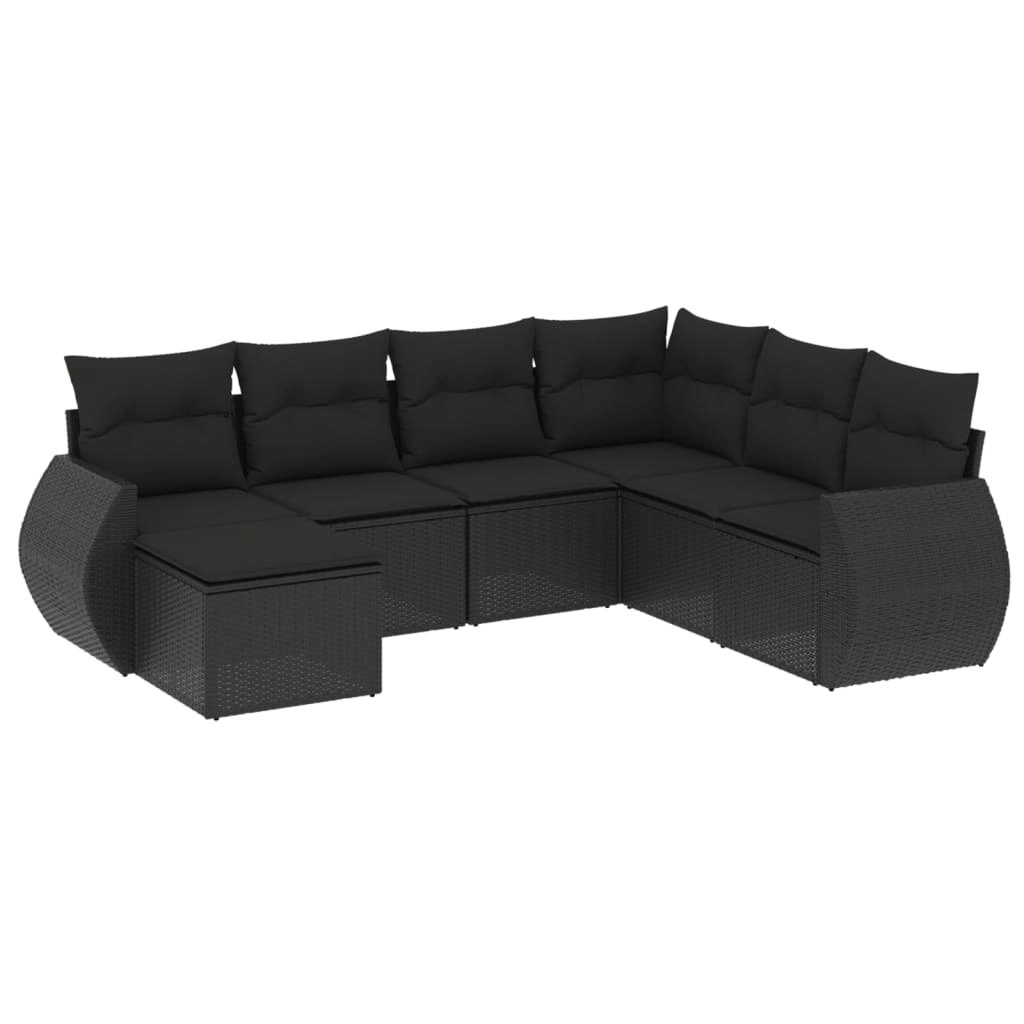 7 Piece Garden Sofa Set with Cushions Black Poly Rattan 3254032