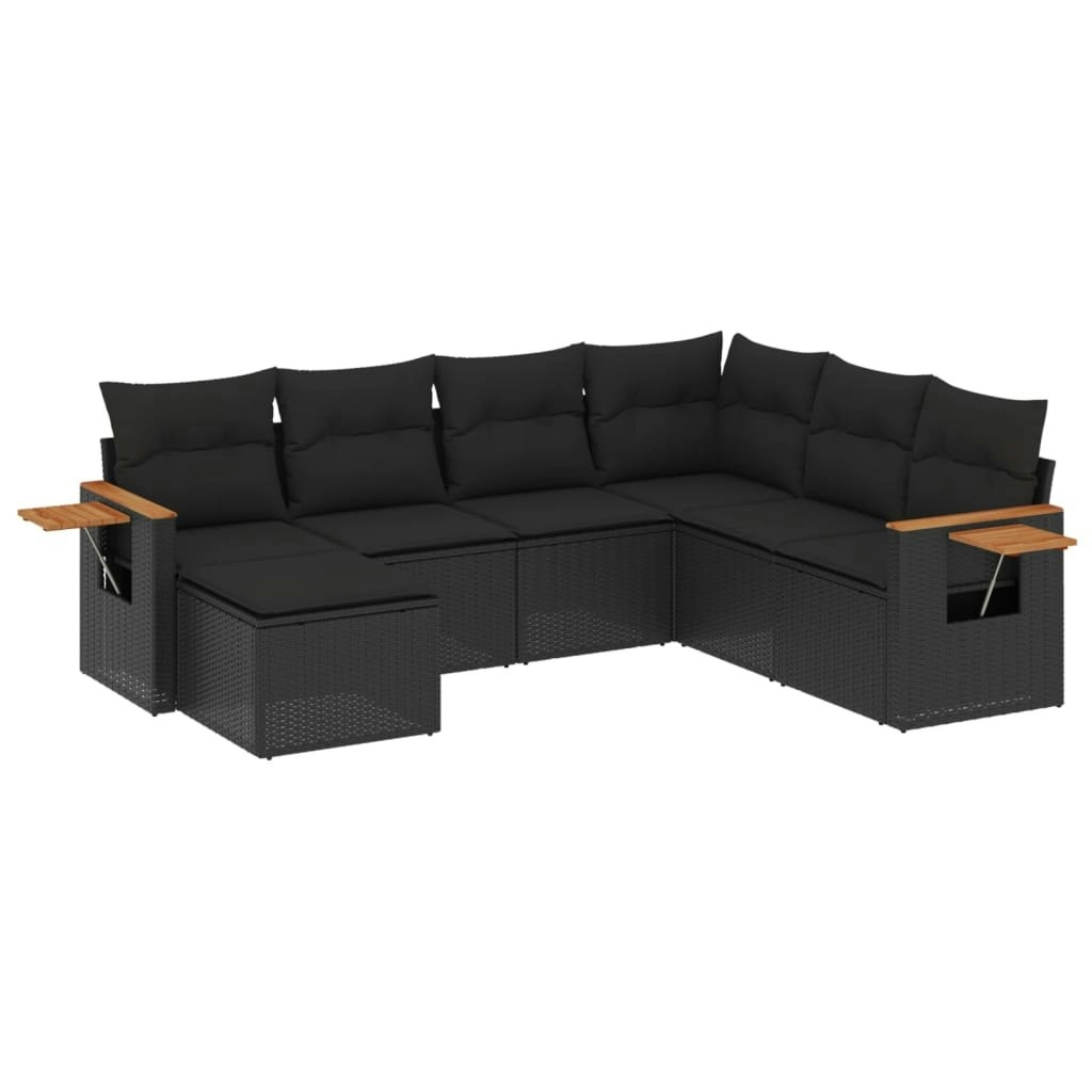 7 Piece Garden Sofa Set with Cushions Black Poly Rattan 3259444