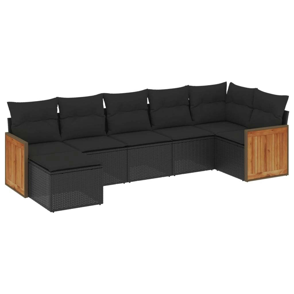 7 Piece Garden Sofa Set with Cushions Black Poly Rattan 3260270