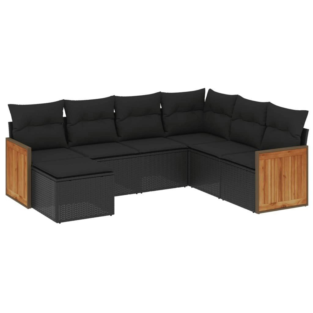 7 Piece Garden Sofa Set with Cushions Black Poly Rattan 3260284