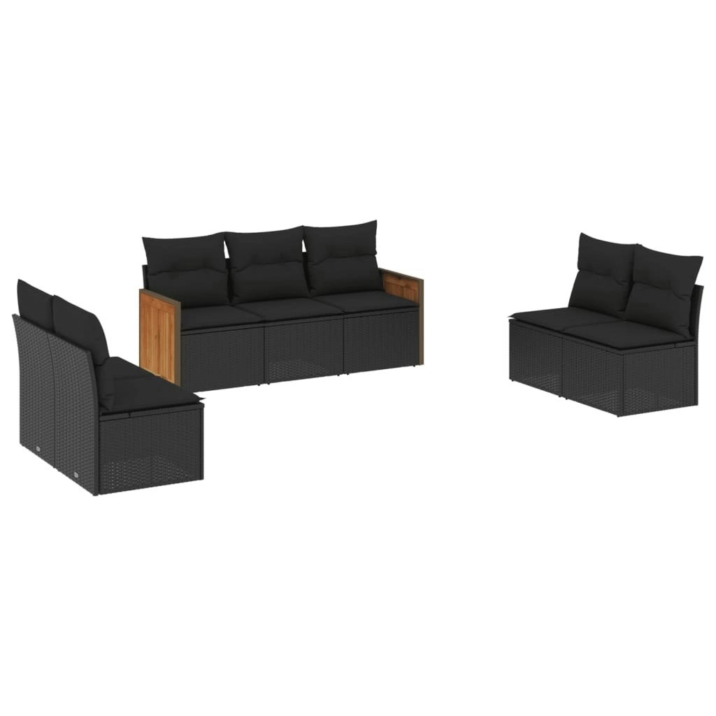 7 Piece Garden Sofa Set with Cushions Black Poly Rattan 3259955