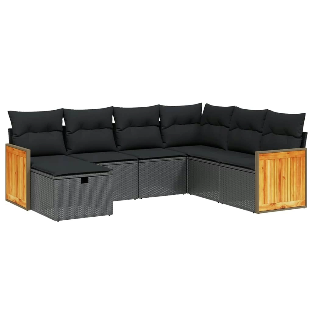 7 Piece Garden Sofa Set with Cushions Black Poly Rattan 3265759