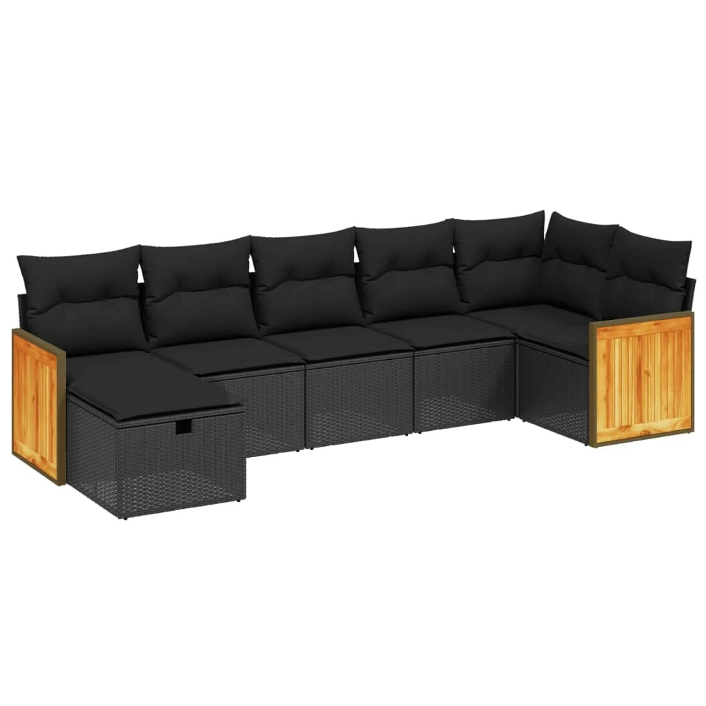 7 Piece Garden Sofa Set with Cushions Black Poly Rattan 3265745