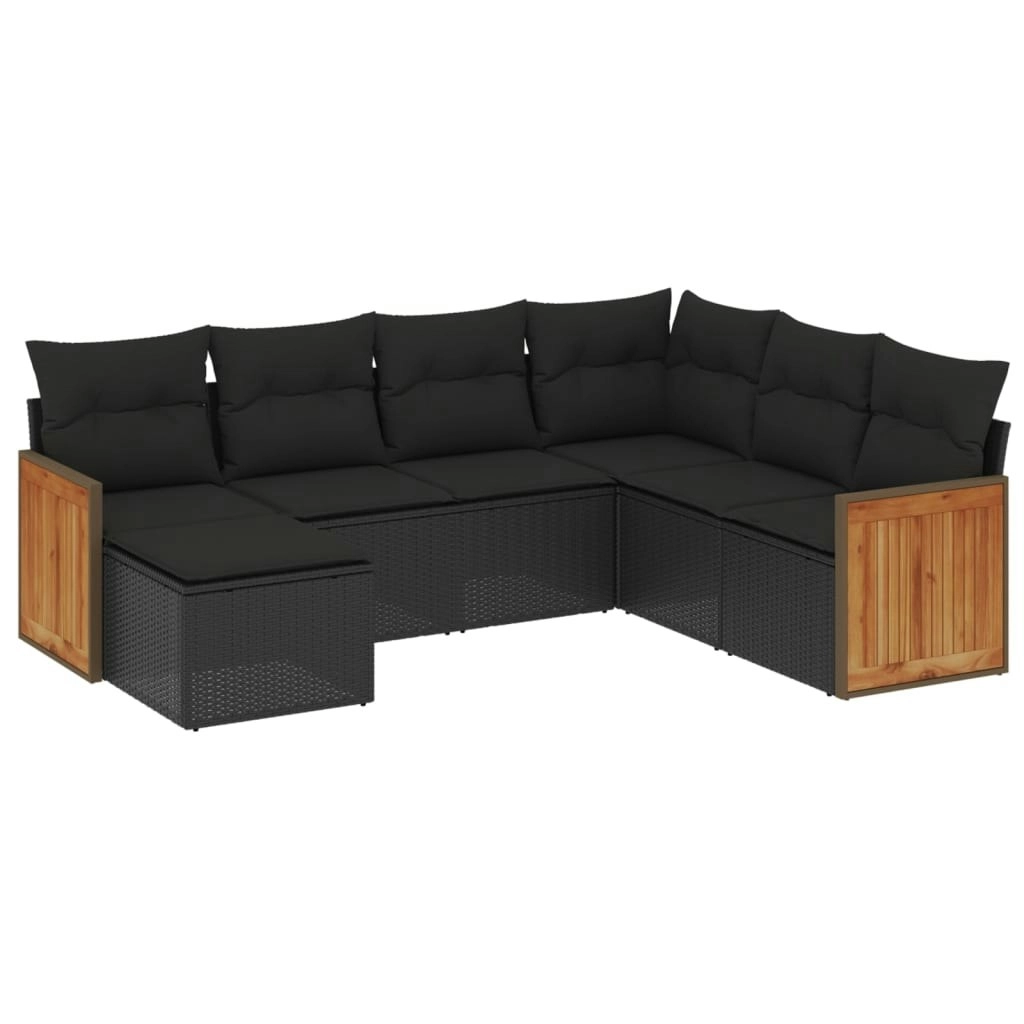 7 Piece Garden Sofa Set with Cushions Black Poly Rattan 3227882