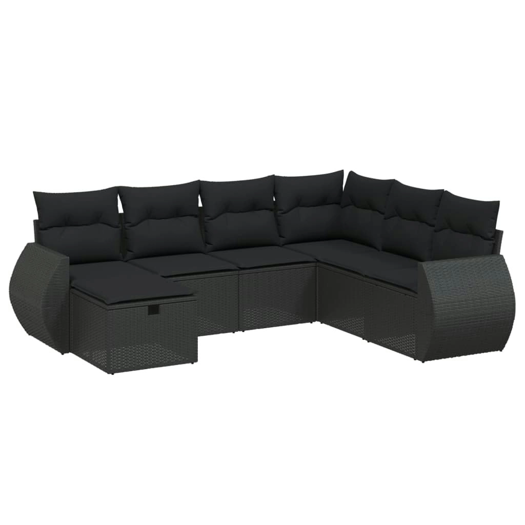 7 Piece Garden Sofa Set with Cushions Black Poly Rattan 3264141