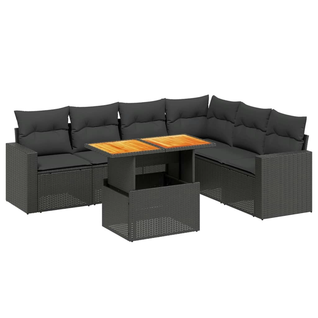 7 Piece Garden Sofa Set with Cushions Black Poly Rattan 3271328