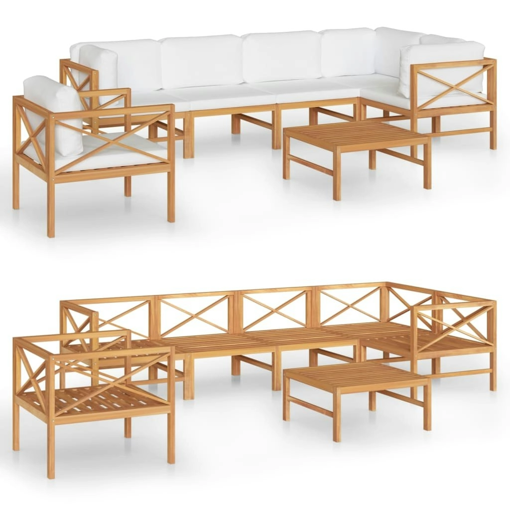 7 Piece Garden Lounge Set with Cream Cushions Solid Teak Wood 3087252