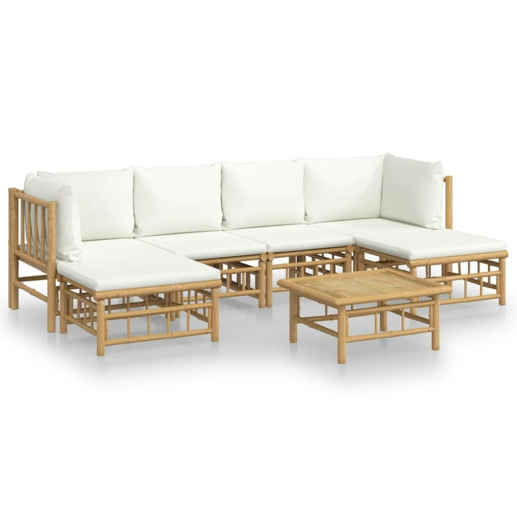 7 Piece Garden Lounge Set with Cream White Cushions  Bamboo 3155197