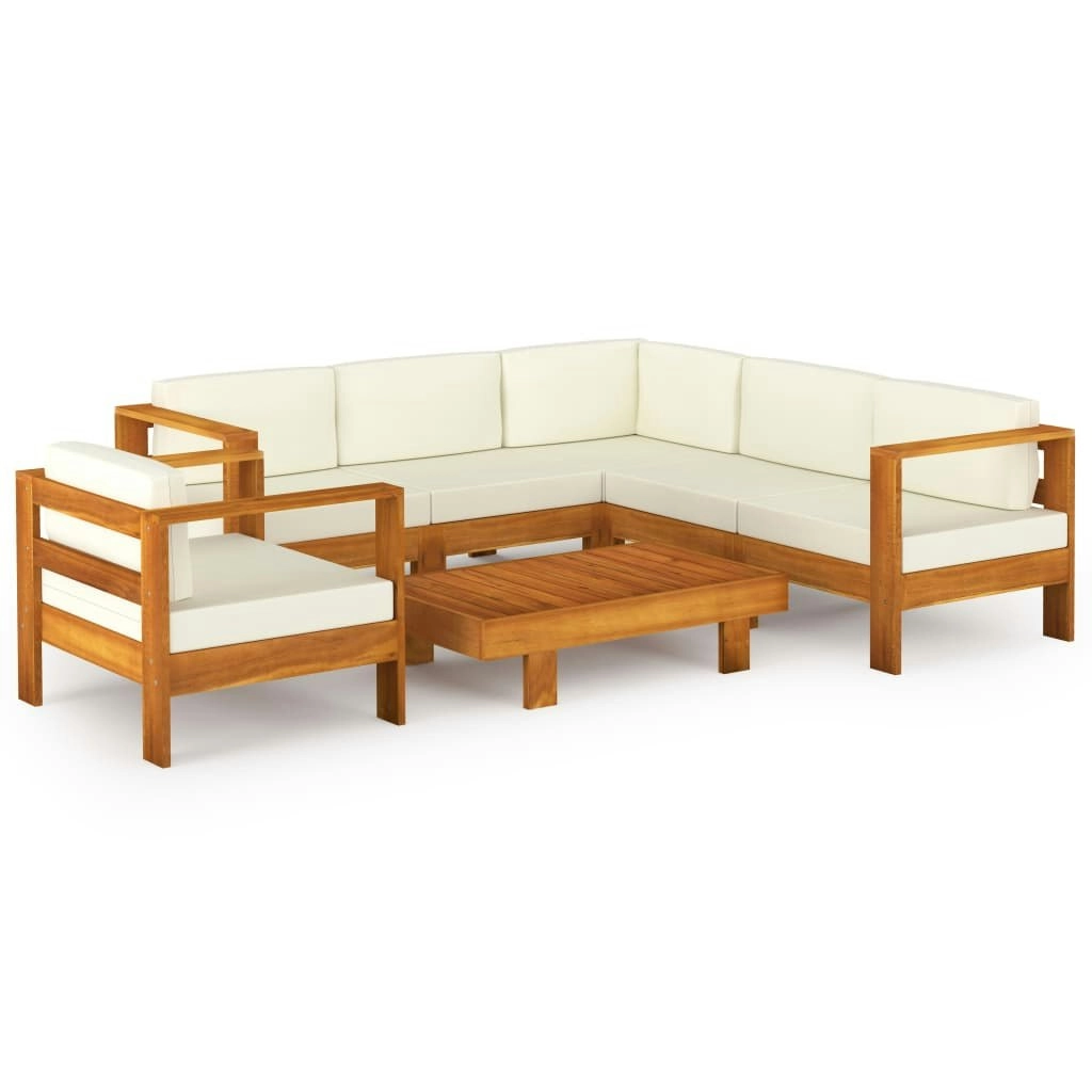 7 Piece Garden Lounge Set with Cream White Cushions Acacia Wood 3057936