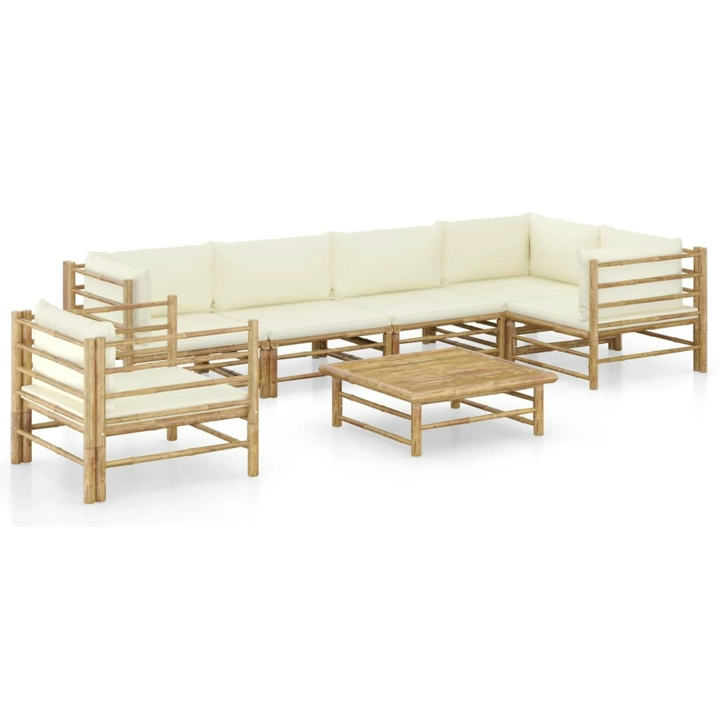 7 Piece Garden Lounge Set with Cream White Cushions Bamboo 3058247