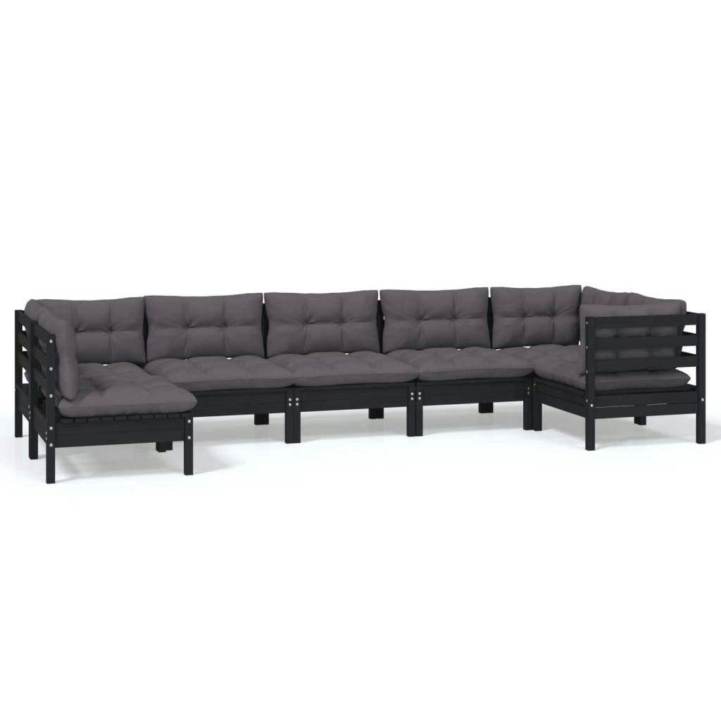 7 Piece Garden Lounge Set with Cushions Black Pinewood 3096434