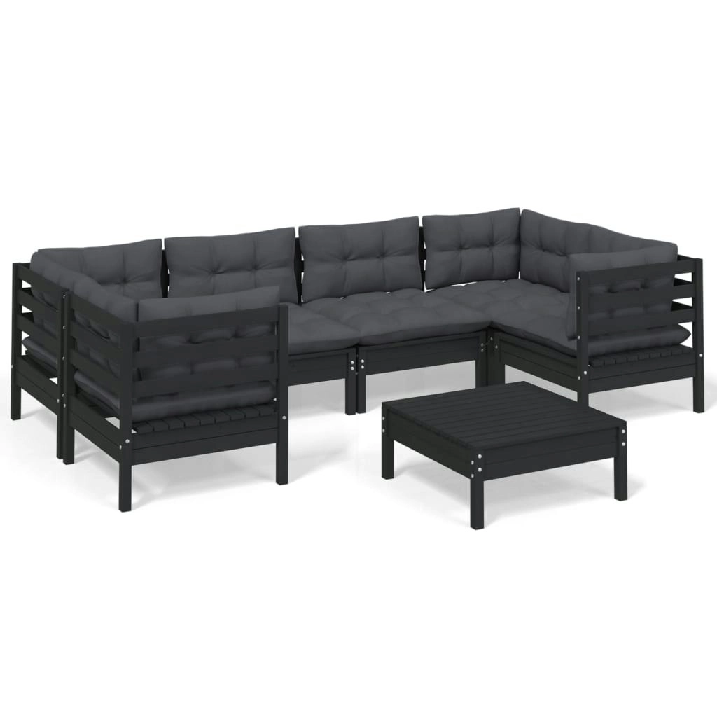 7 Piece Garden Lounge Set with Cushions Black Pinewood 3097305