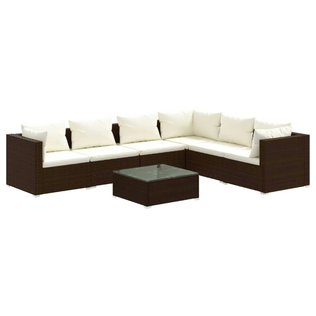 7 Piece Garden Lounge Set with Cushions Poly Rattan Brown 3101730