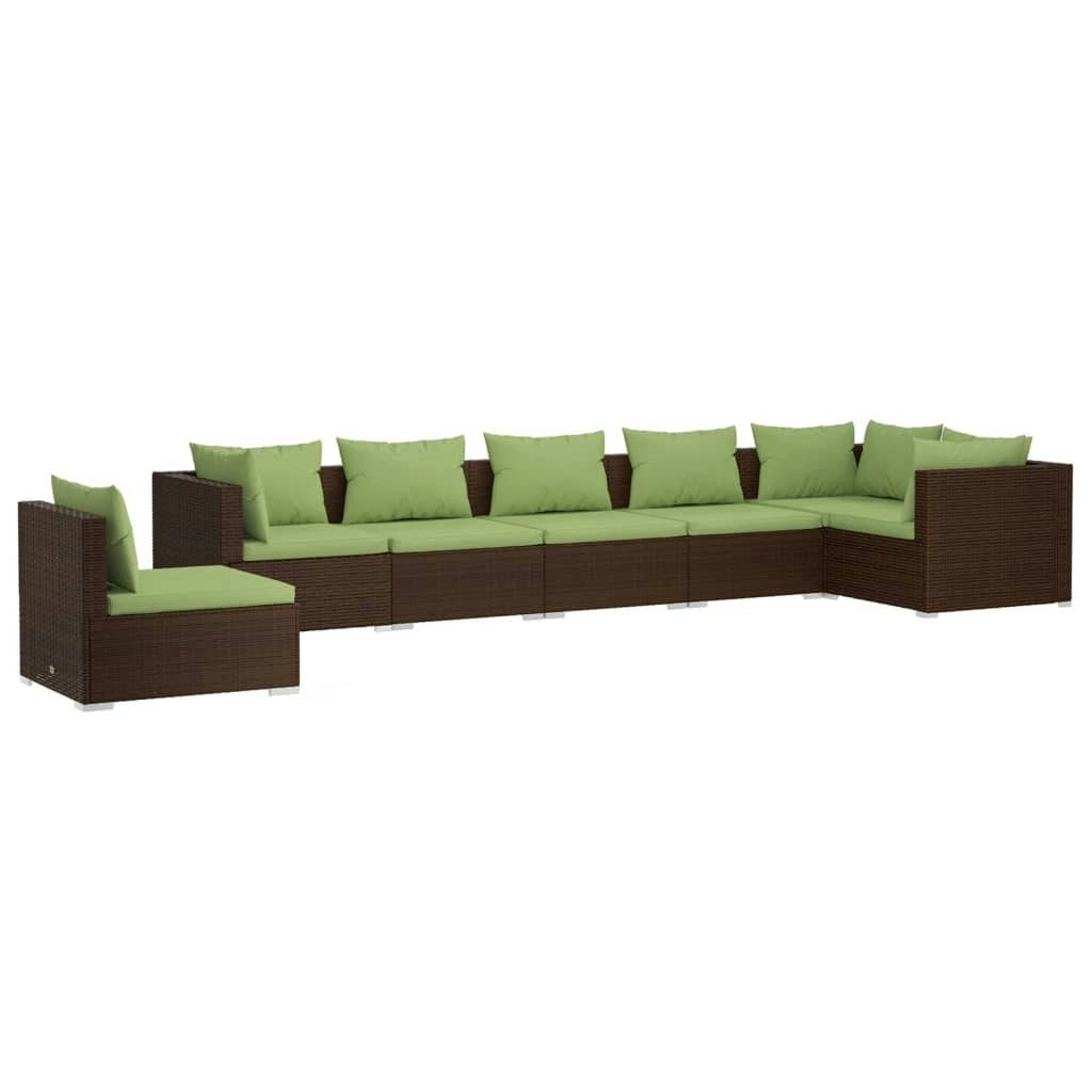 7 Piece Garden Lounge Set with Cushions Poly Rattan Brown 3102340