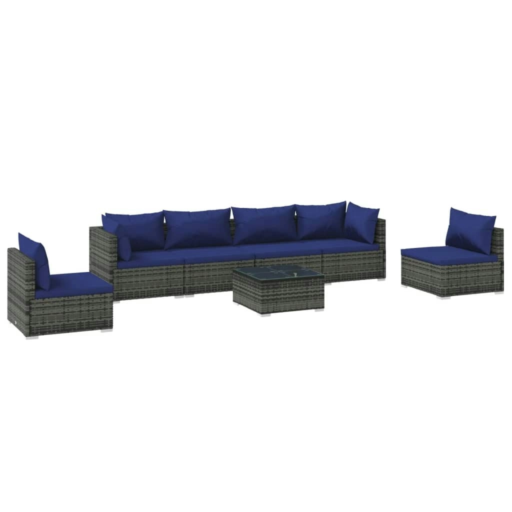 7 Piece Garden Lounge Set with Cushions Poly Rattan Grey 3102222