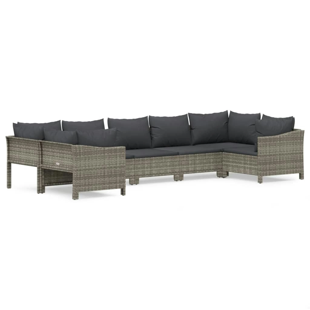 7 Piece Garden Lounge Set with Cushions Grey Poly Rattan 3187302