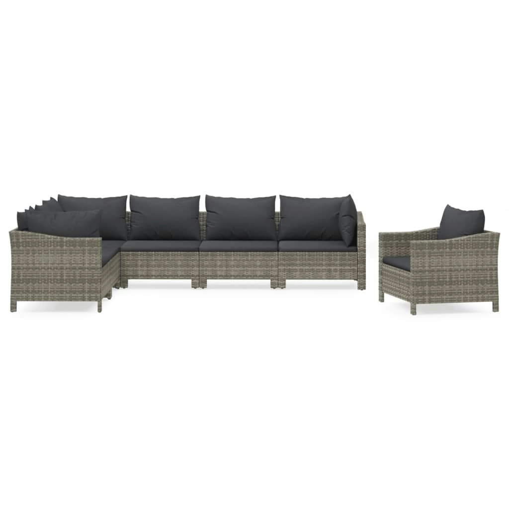 7 Piece Garden Lounge Set with Cushions Grey Poly Rattan 3187286