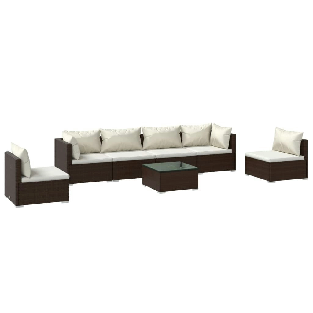 7 Piece Garden Lounge Set with Cushions Poly Rattan Brown 3102218