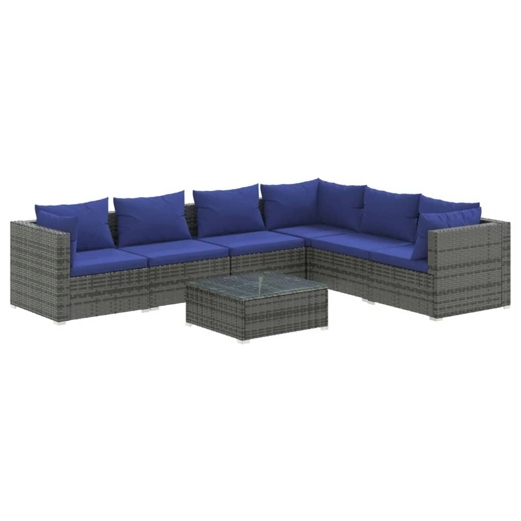 7 Piece Garden Lounge Set with Cushions Poly Rattan Grey 3101734