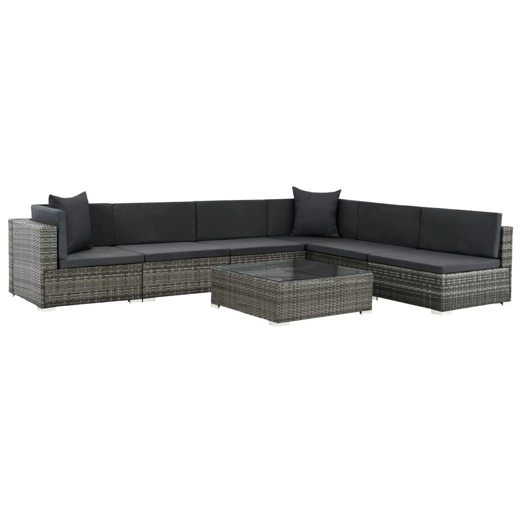 7 Piece Garden Lounge Set with Cushions Poly Rattan Grey 44601