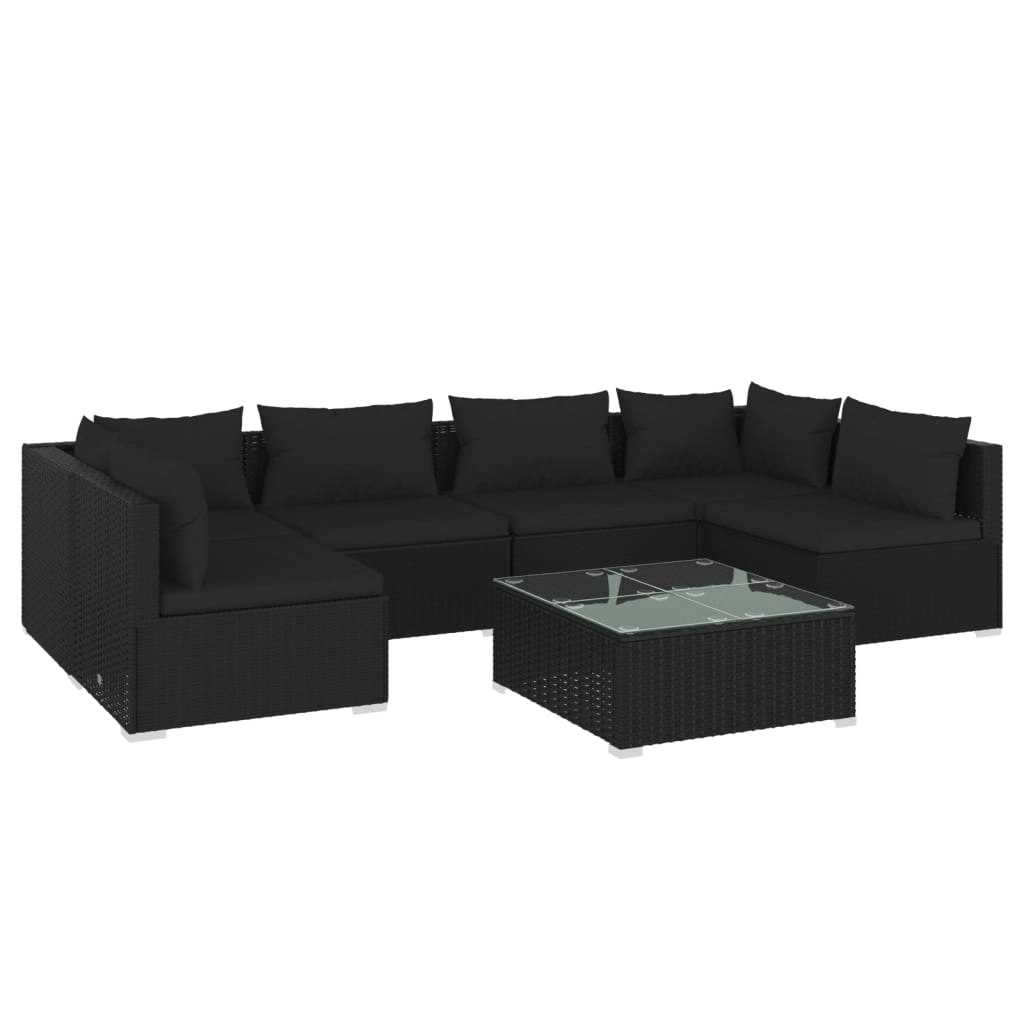 7 Piece Garden Lounge Set with Cushions Poly Rattan Black 3101880