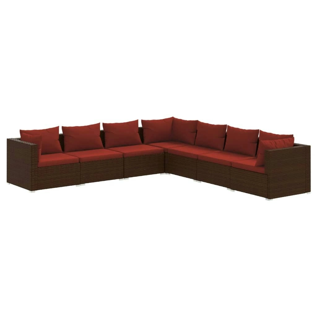 7 Piece Garden Lounge Set with Cushions Poly Rattan Brown 3101747