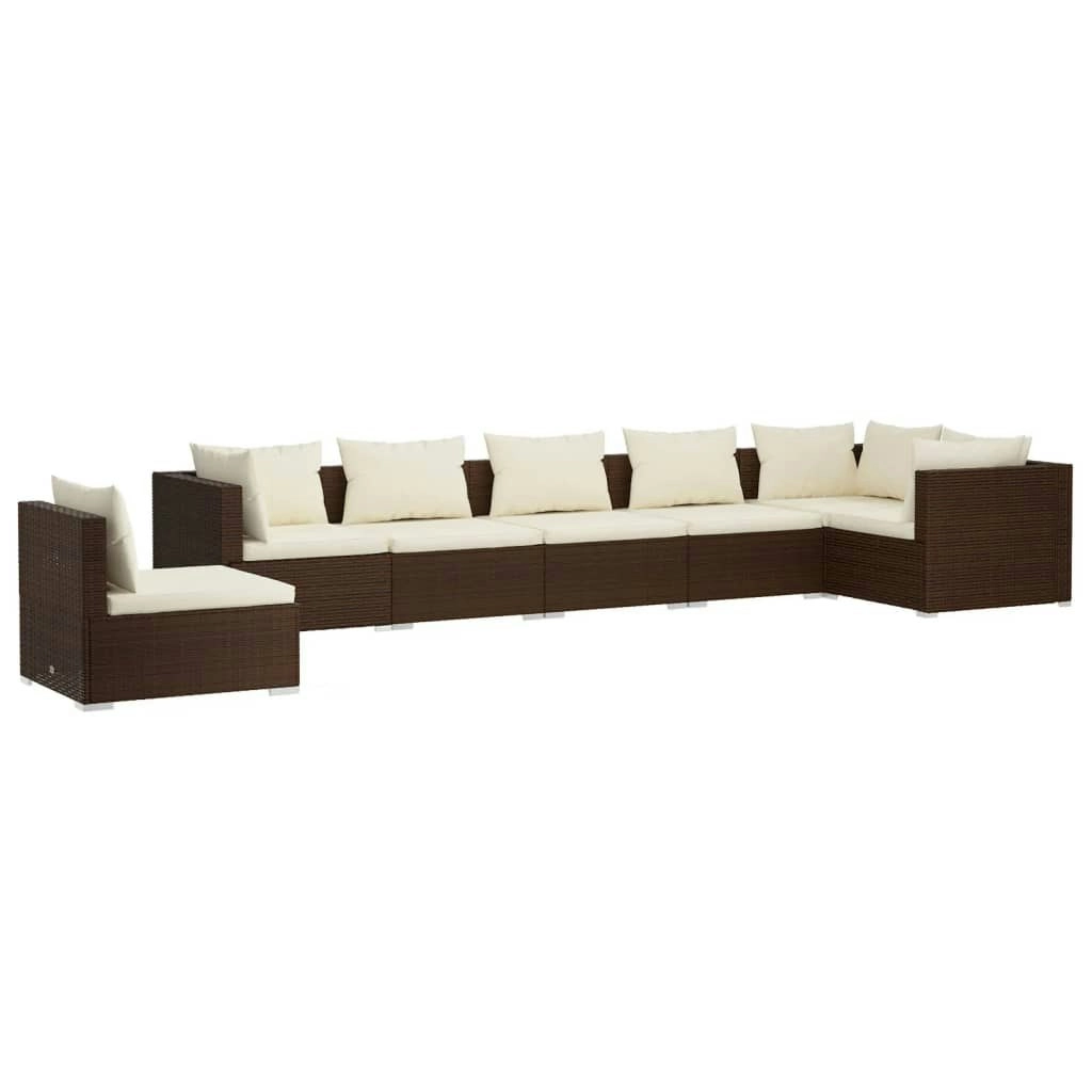 7 Piece Garden Lounge Set with Cushions Poly Rattan Brown 3102338