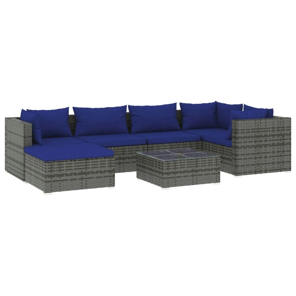 7 Piece Garden Lounge Set with Cushions Poly Rattan Grey 3101822